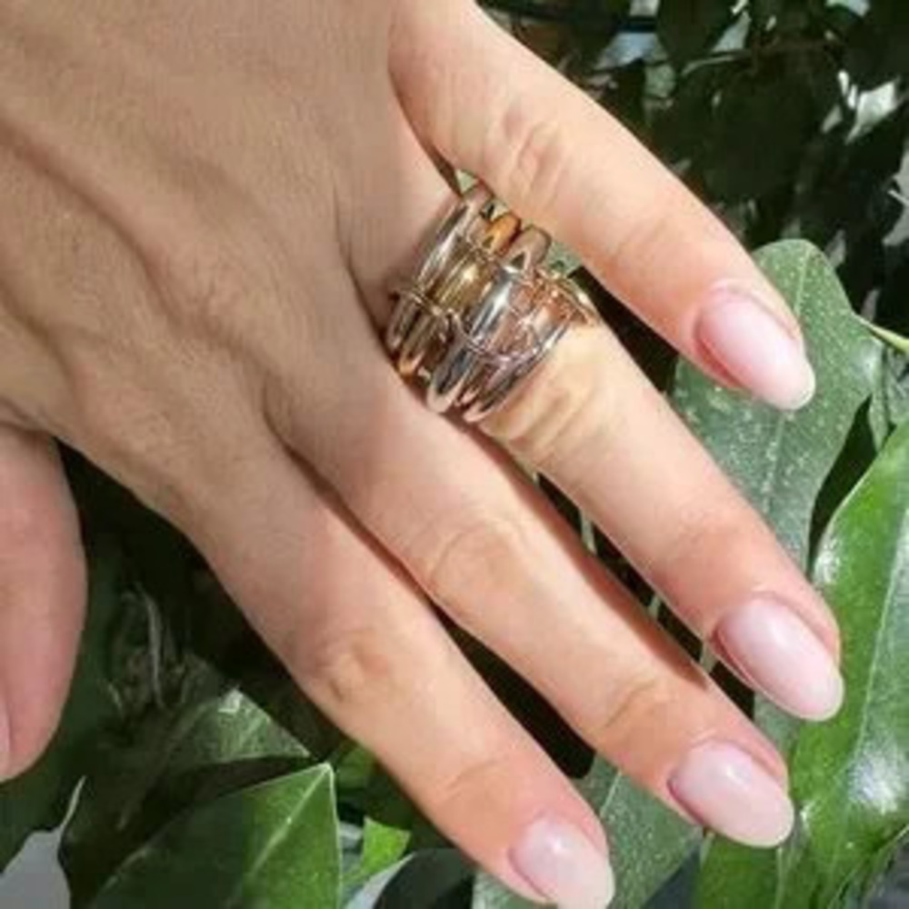 Stainless Steel 3 Colors 5 Links Stacked Rings size 7, 8